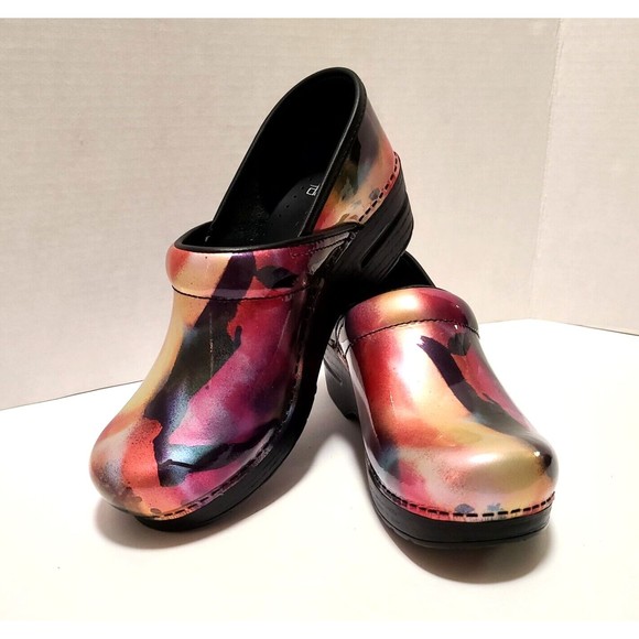 Dansko Professional Clog Patent Leather Size 38 US 7.5 8 Spray Paint Multicolor - Picture 1 of 13